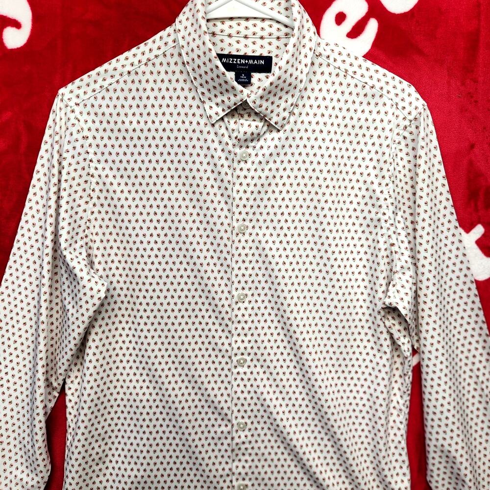 Mizzen+Main Leeward Mens Small Trim Button Up Shirt White Geometric Print